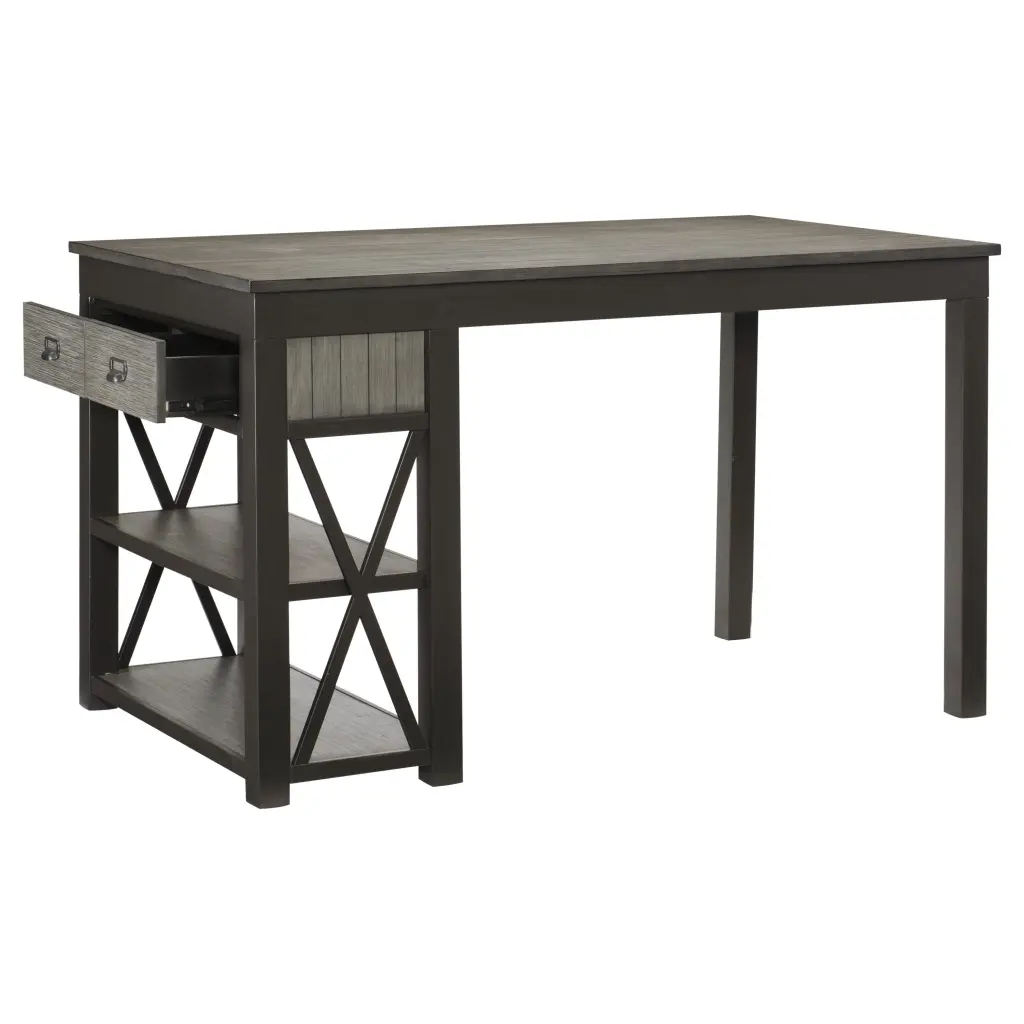 Counter Height Table Storage Drawers Presentation Shelf Gray Gunmetal kanepe