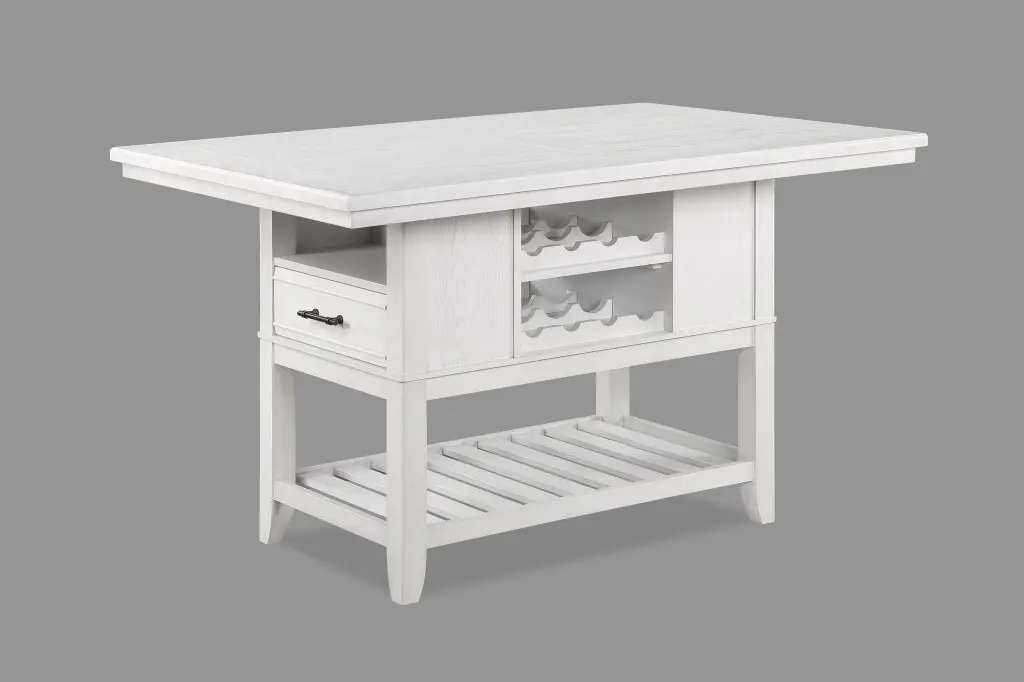 Counter Height Table Storage Drawers Wine Rack and Open Shelf White kanepe