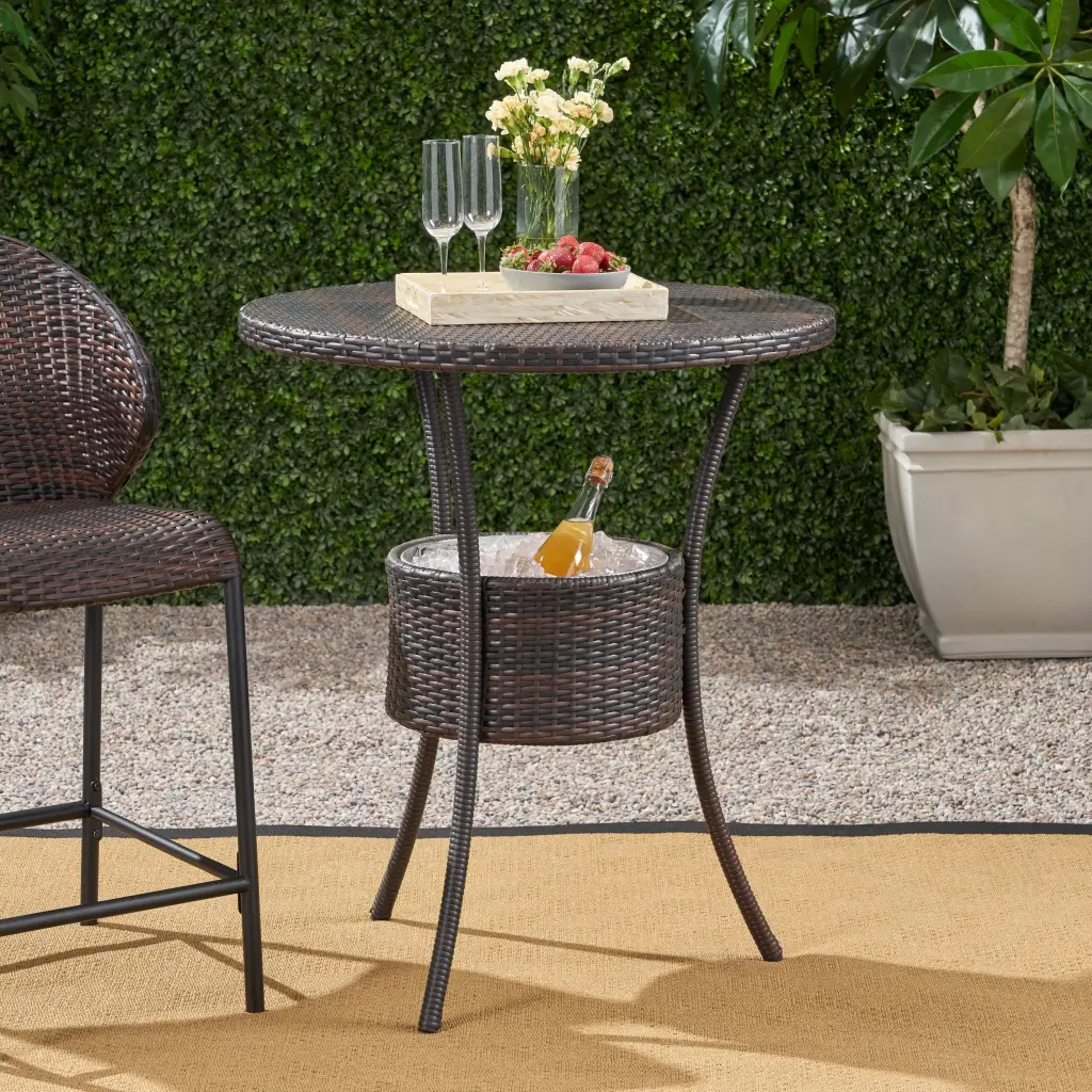Rattan Counter Table Brown Multi Rattan Bar Table Kitchen Island nh-bc furniturings