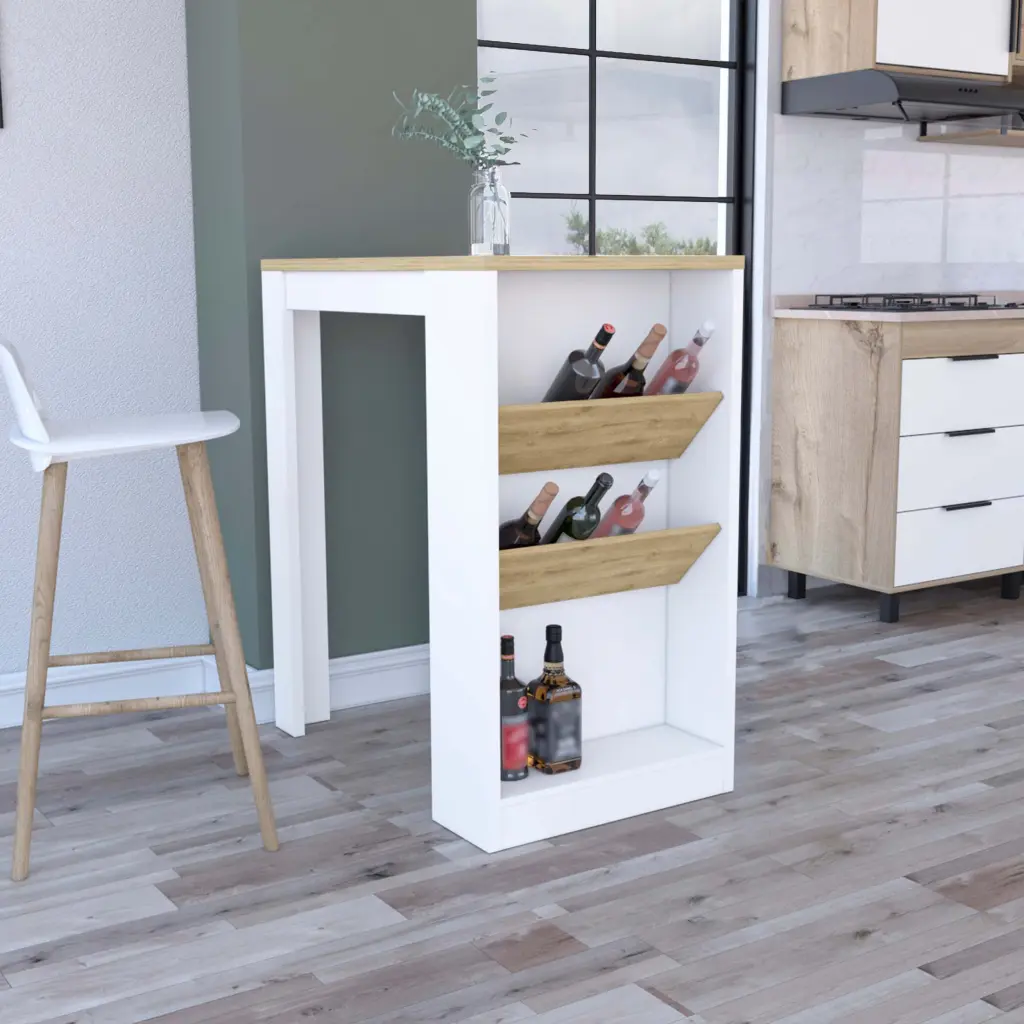 Kitchen Island 41" H 2 Bottle Arranger and Shelf White Macadamia - Portable Kitchen Storage rta mubles colombia