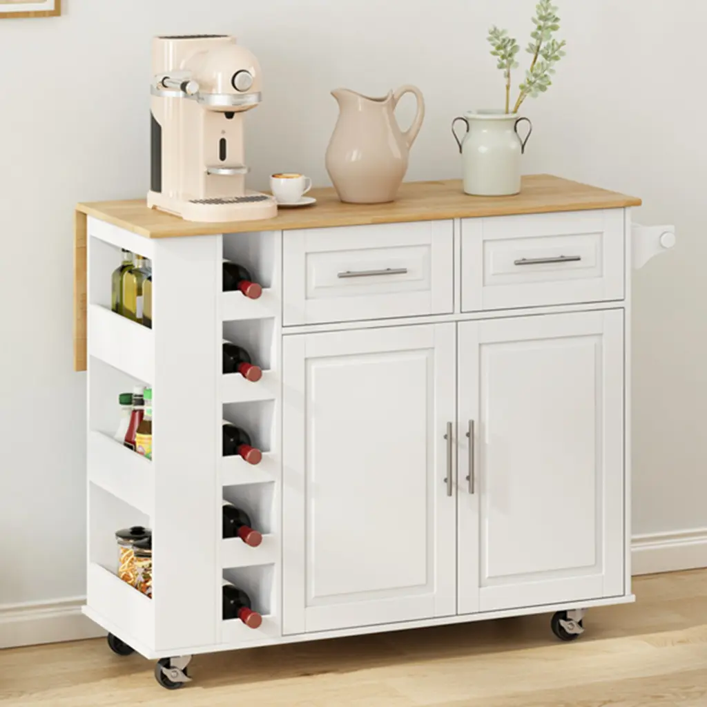 Multi Functional Kitchen Island Cart 2 Door Cabinet and Two Drawers Storage and Prep spribung