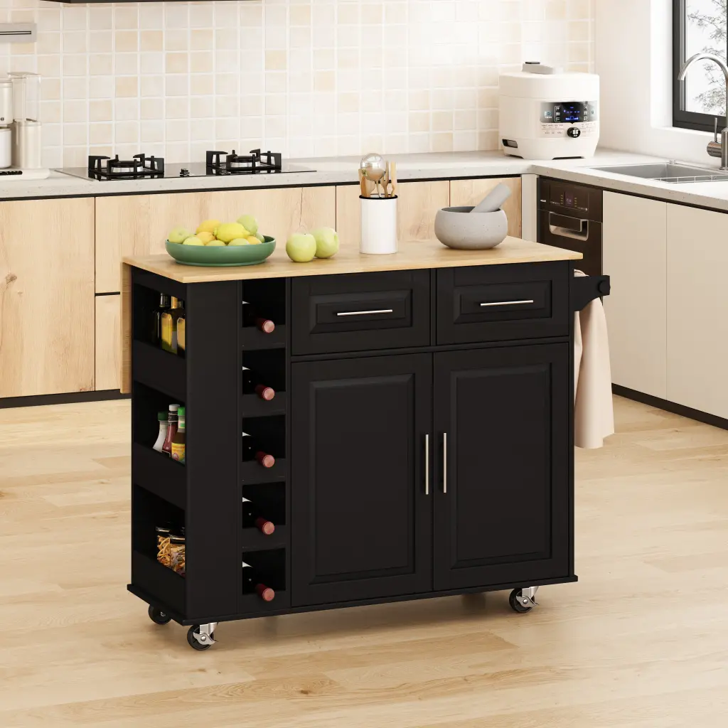 Multi Practical Kitchen Island Cart 2 Door Cabinet and Two Drawers spribung