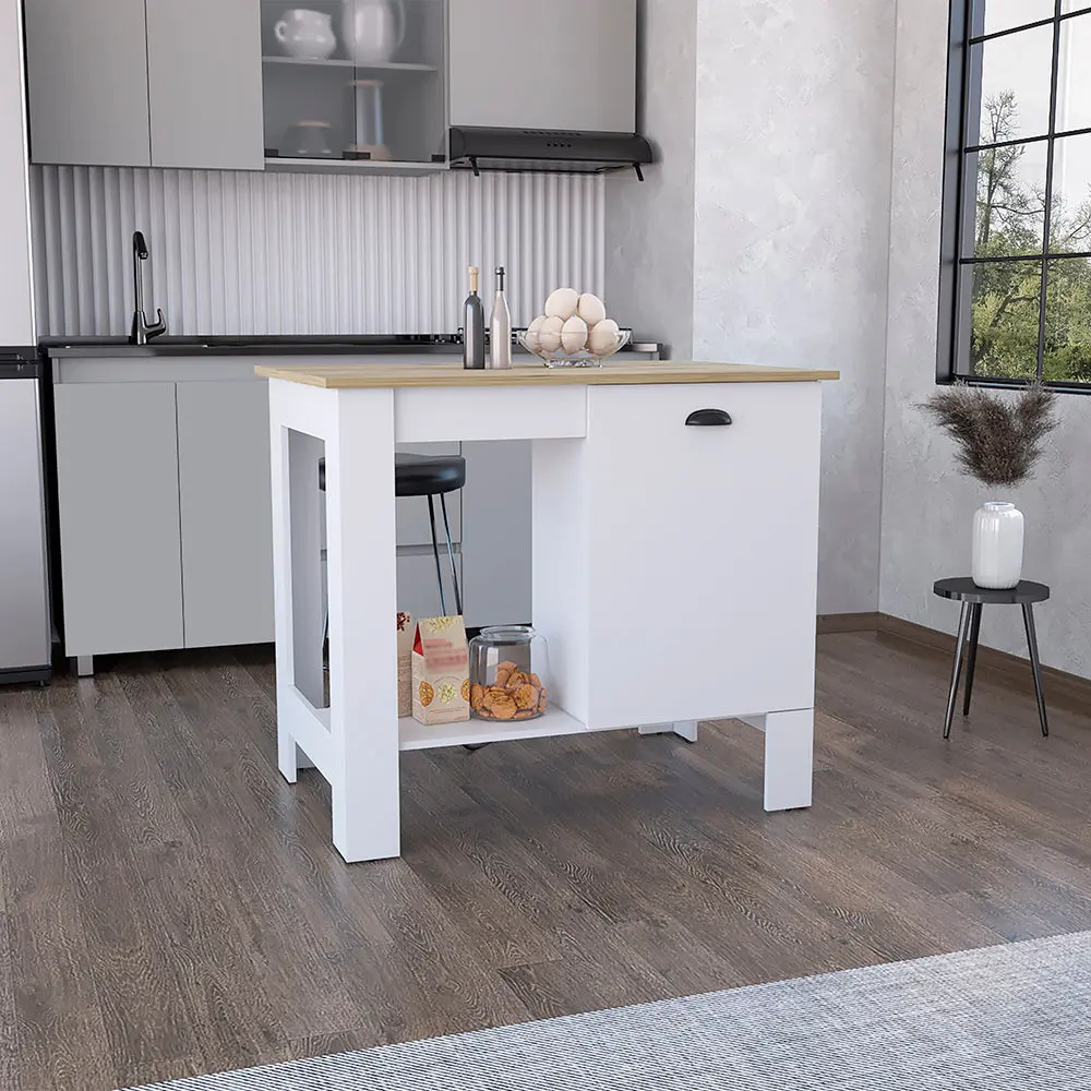 Kitchen Island Shoproni One Drawer and White Finish Multicolor Particle Board treevol furniture