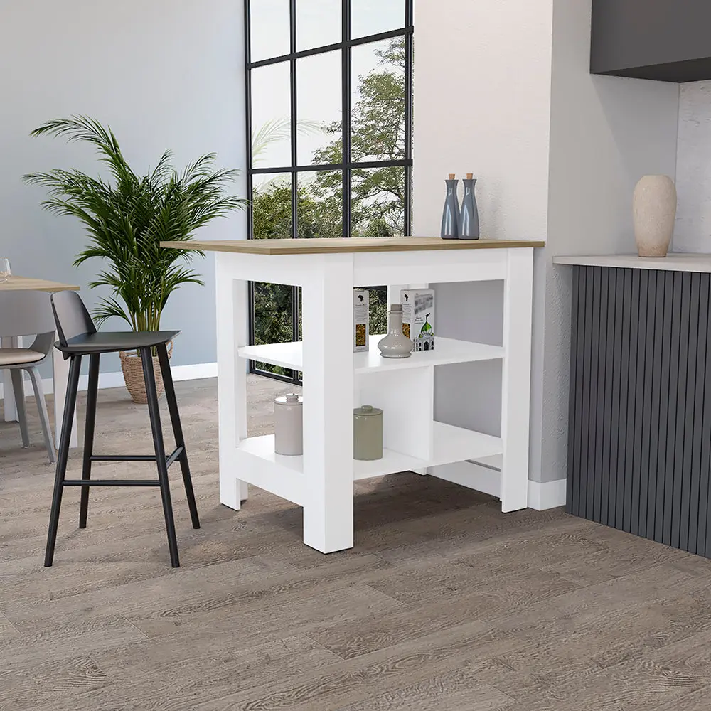 Macondo Kitchen Island Beige Modern Rectangular Stationary Kitchen Cart tuhome