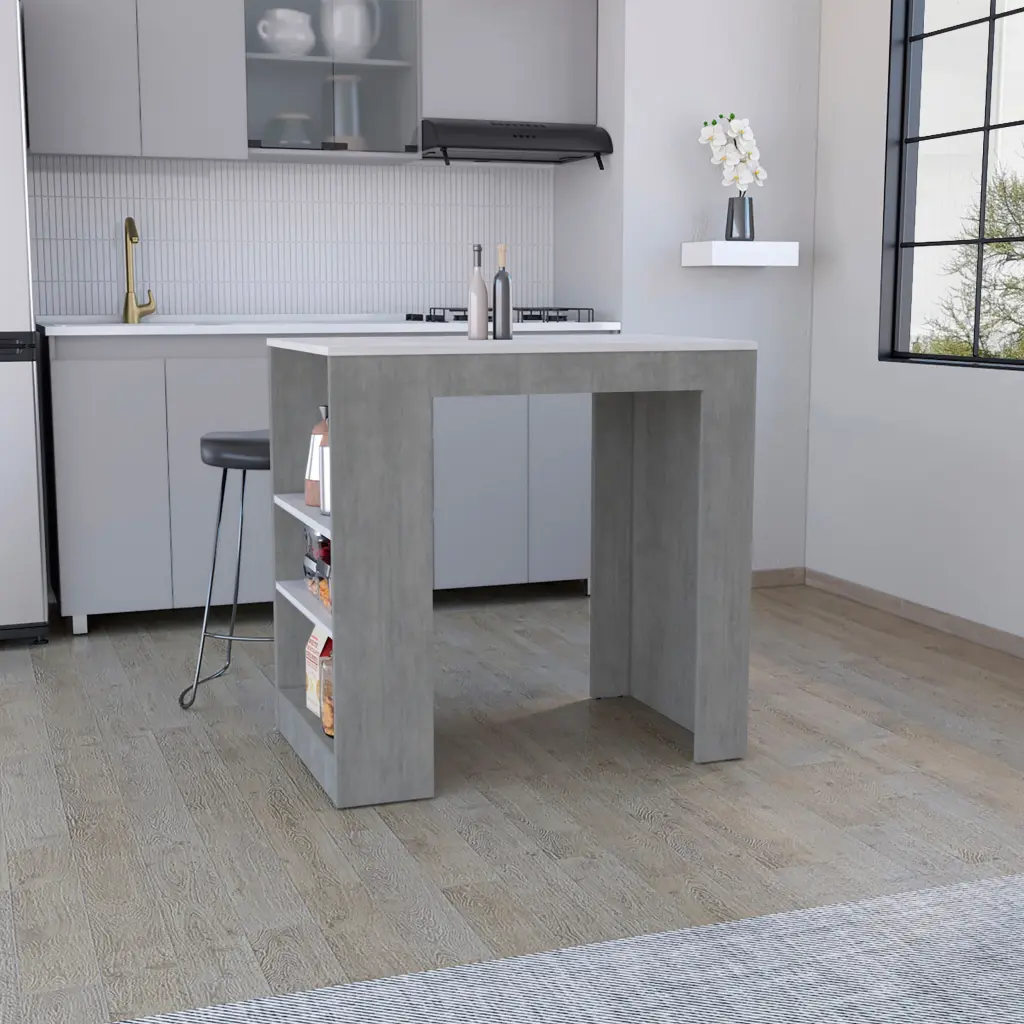 Portree Kitchen Island 3 Side Shelves Multicolor Modern Rolling Cart tuhome