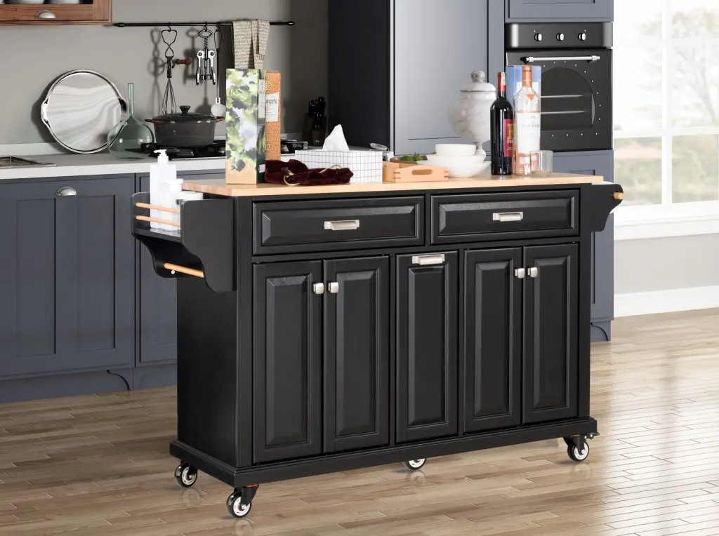 Kitchen Island Rubber Wood Countertop Kitchen Cart On 5 Wheels Mobile Workstation ws furniture