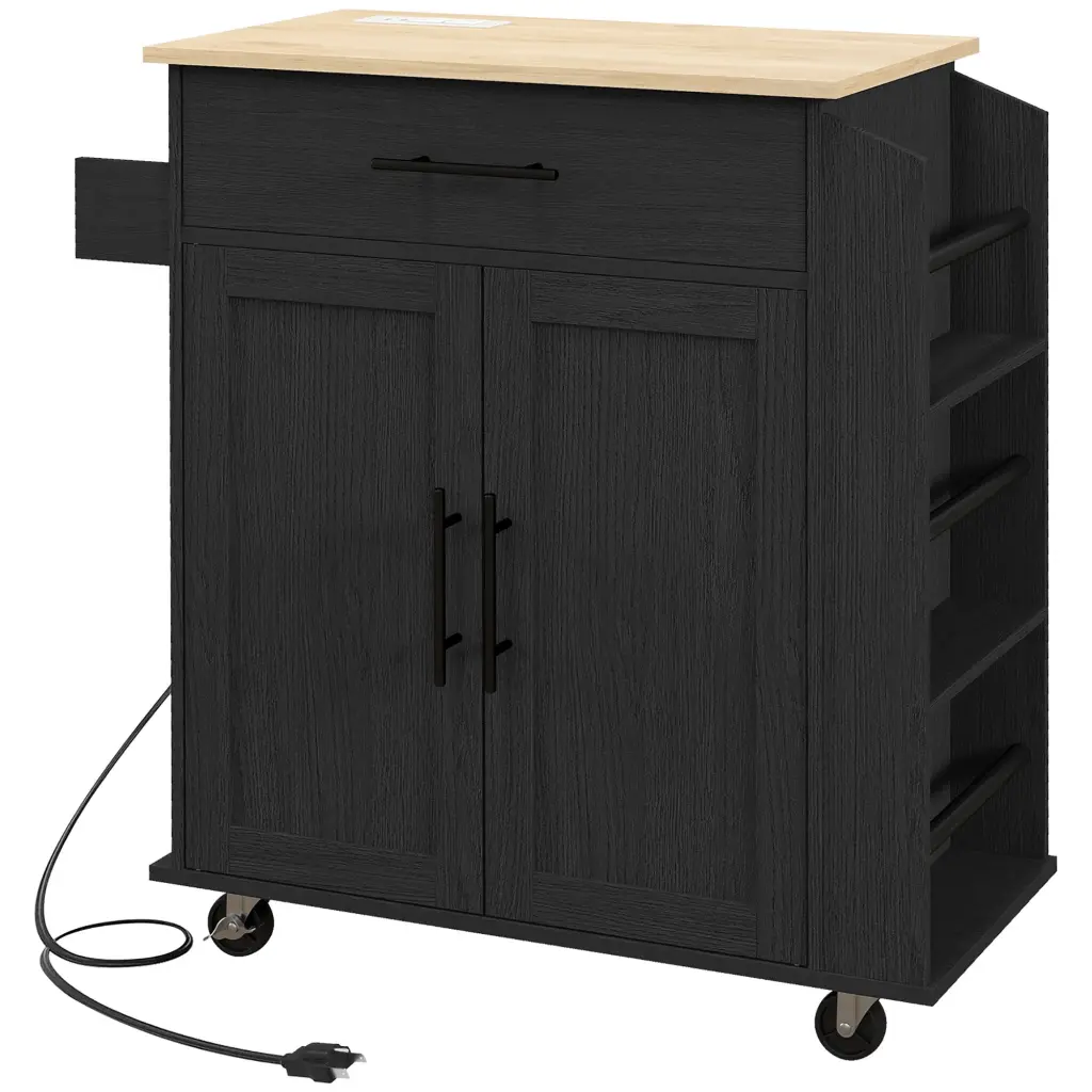 Homcom Kitchen Island Storage - Rolling Kitchen Cart AC Outlet aosom business