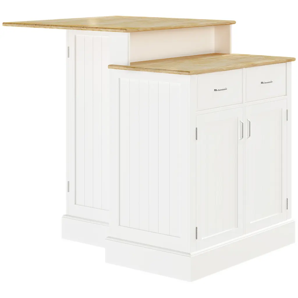 Kitchen Island Storage Cabinet And 2 Level Rubber Wood Tabletop Kitchen Furniture aosom business