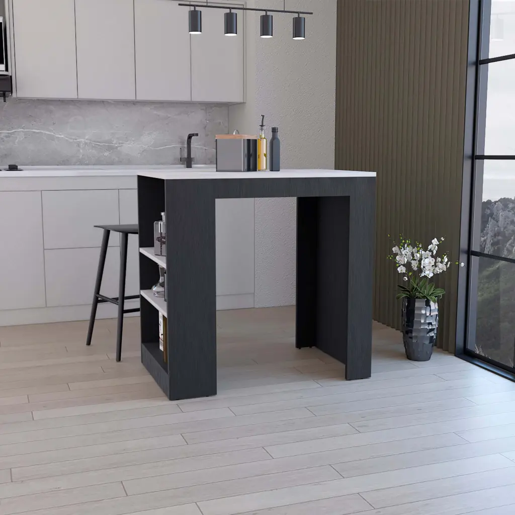 Kitchen Island Kitchen Bar Table 36 Inch H 3 Side Shelves White depot e-shop