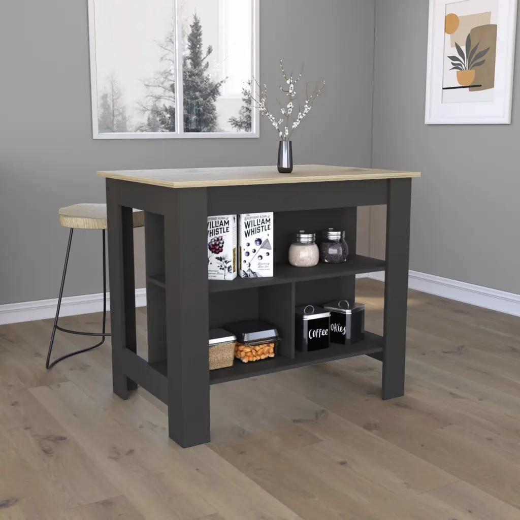 Kitchen Island Table 35 Inch H Four Legs Three Open Storage Shelves depot e-shop