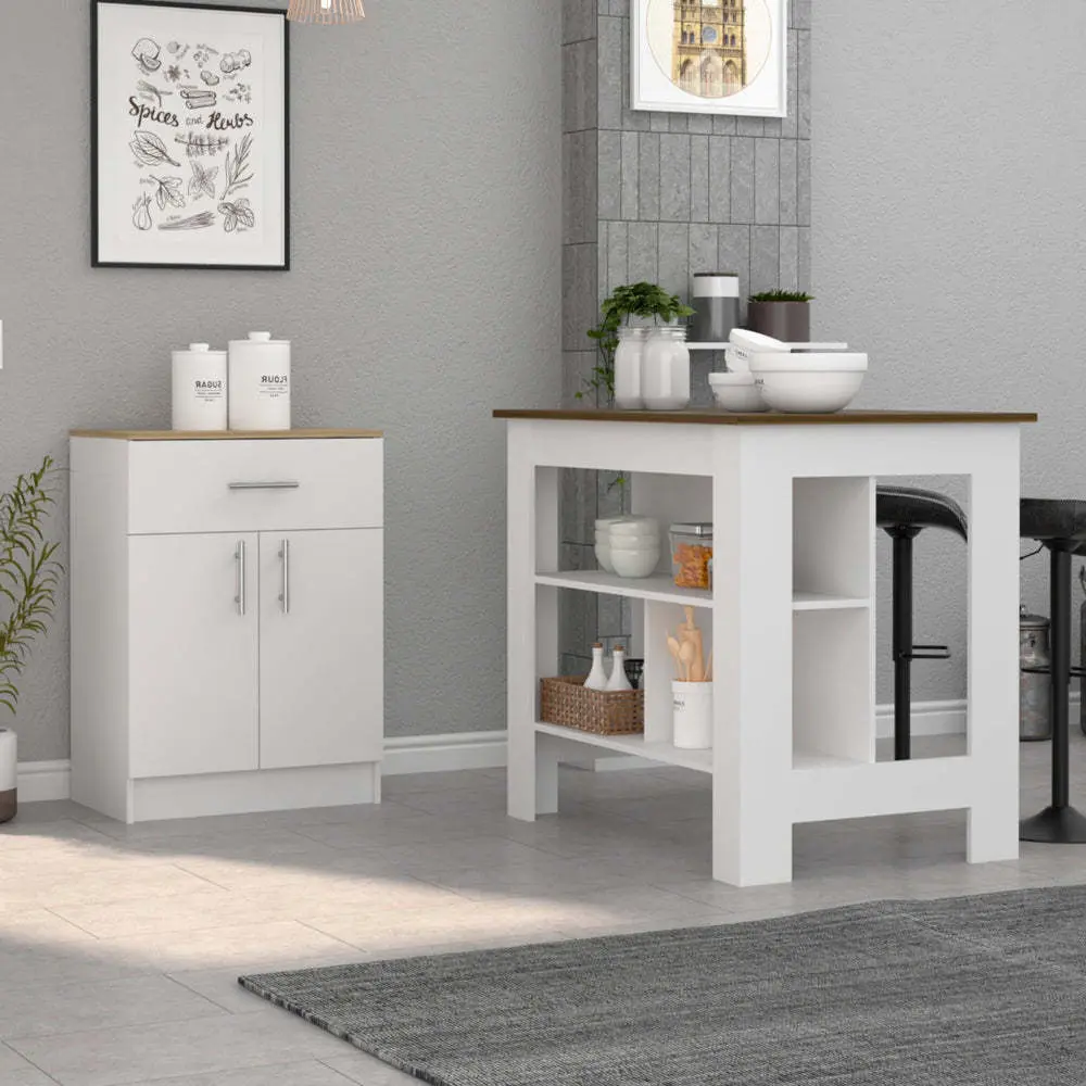 2 Piece Kitchen Set Delos Island and Barbados Pantry Cabinet White Kitchen Storage depot e-shop