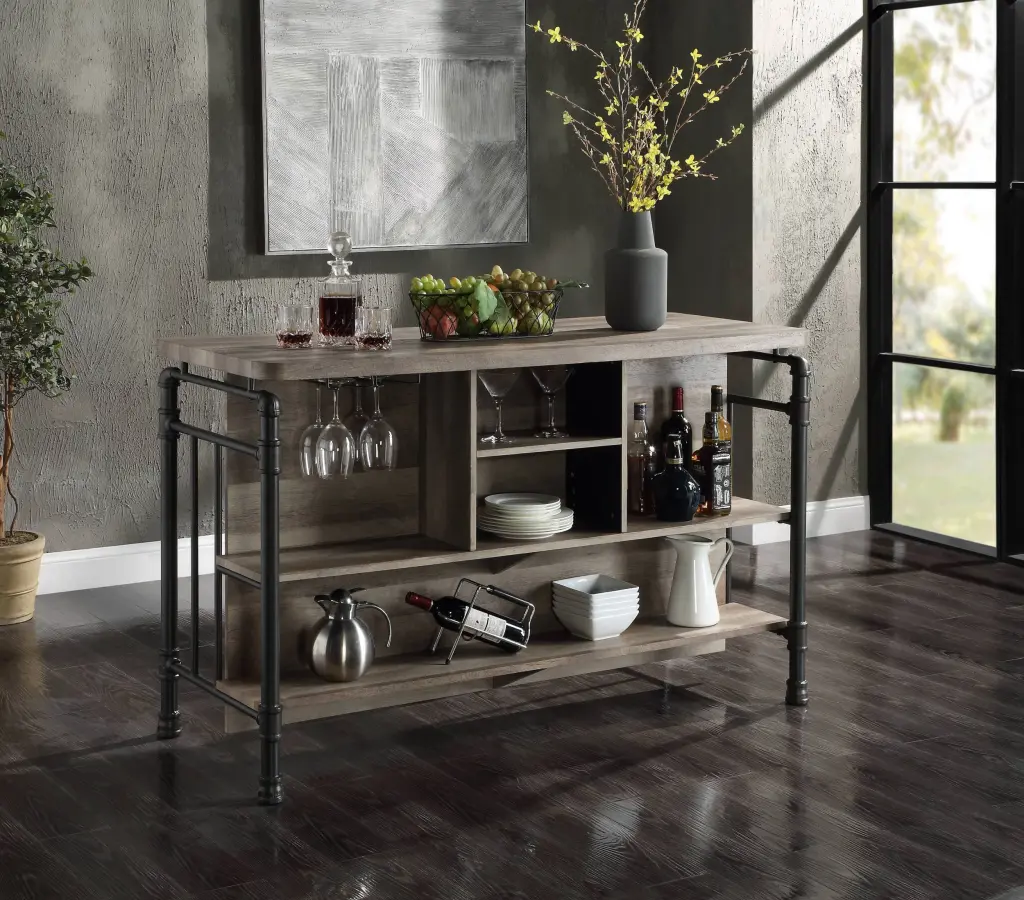 Antique Oak And Sandy Grey 5 Shelf Kitchen Island Dining Room Storage furniture max