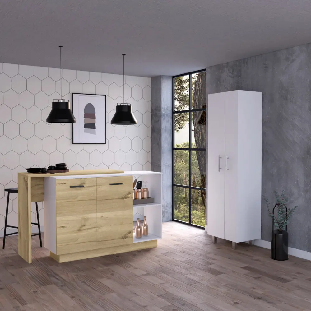 Crescent 7 Shelf 4 Door 2 Piece Kitchen Set Kitchen Island And Pantry Storage furniture max