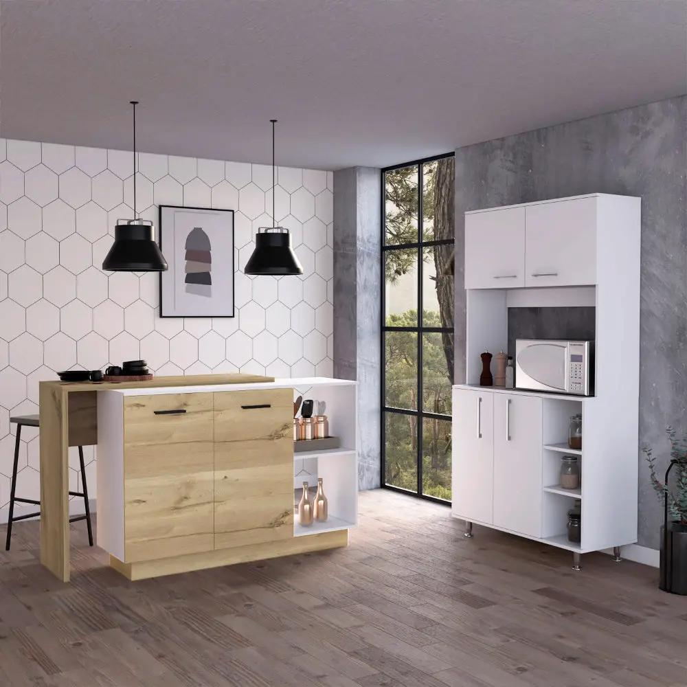 Dorchester 6 Shelf 6 Door 2 Piece Kitchen Island And Pantry Storage Set furniture max