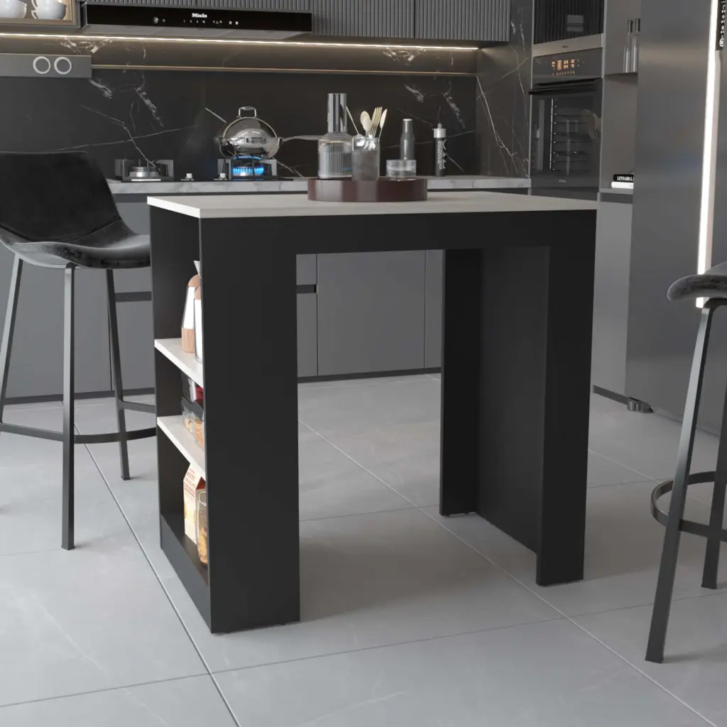 Highlands Kitchen Island Storage Base Black And Ibiza Marble Top furniture max