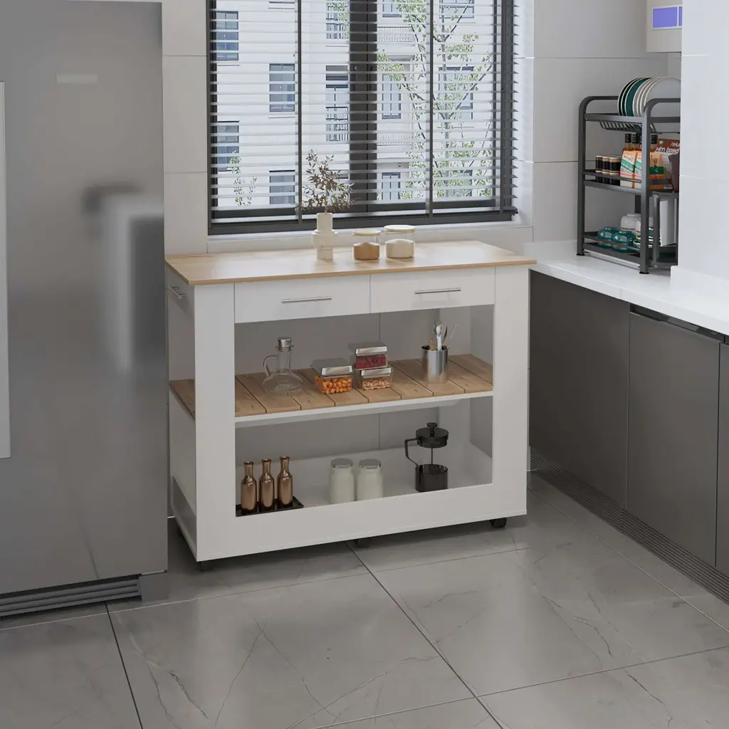 Rockaway 2 Drawer 2 Shelf Kitchen Island White And Light Oak Mobile Storage furniture max