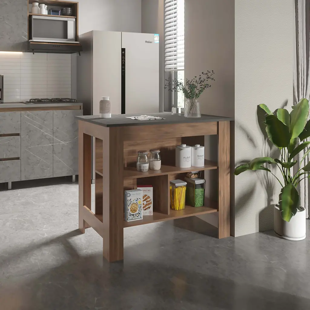 Rockaway 3 Shelf Kitchen Island Dark Brown and Onix Brown Particle Board furniture max