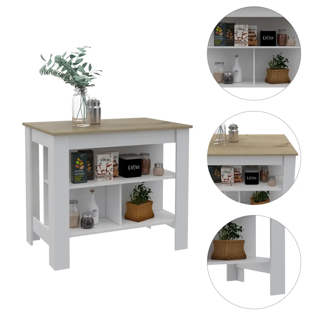 Rockaway 3 Shelf Kitchen Island White And Light Oak White Particle Board furniture max