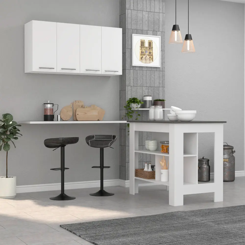 White and Onyx 2 Piece Kitchen Set Kitchen Island and Wall Cabinet furniture max