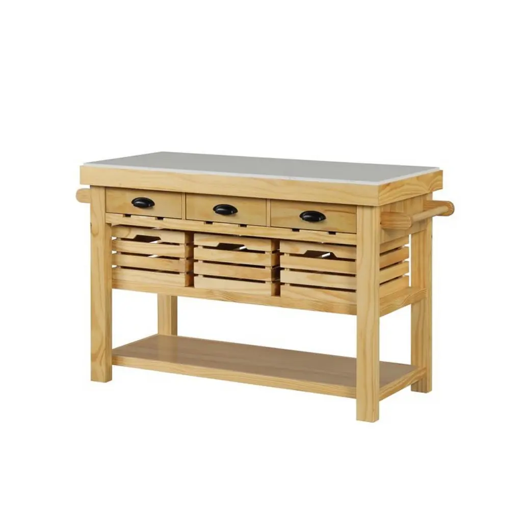 Kitchen Island 3 Pull Out Baskets and Drawers Brown Wood royal hampton