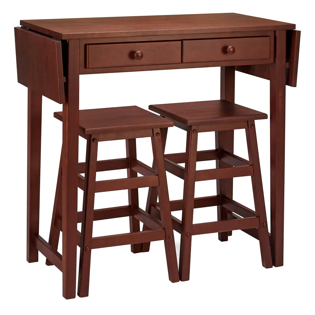 3 Piece Artisan-made Kitchen Island Breakfast Table Set 2 Drawers Rubber Wood royal hampton