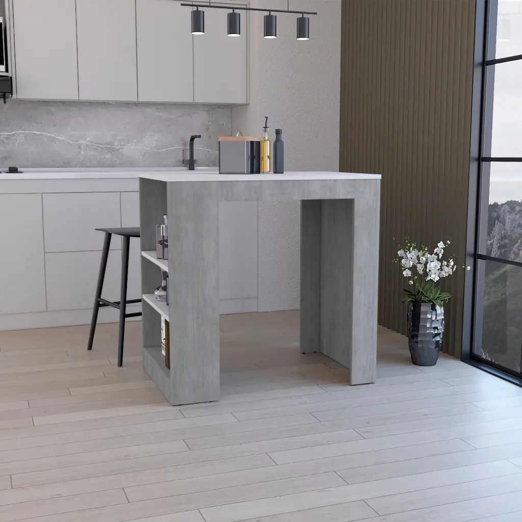 Kitchen Island Kitchen Bar Table 36 Inch H 3 Side Shelves Concrete Gray rta mubles colombia