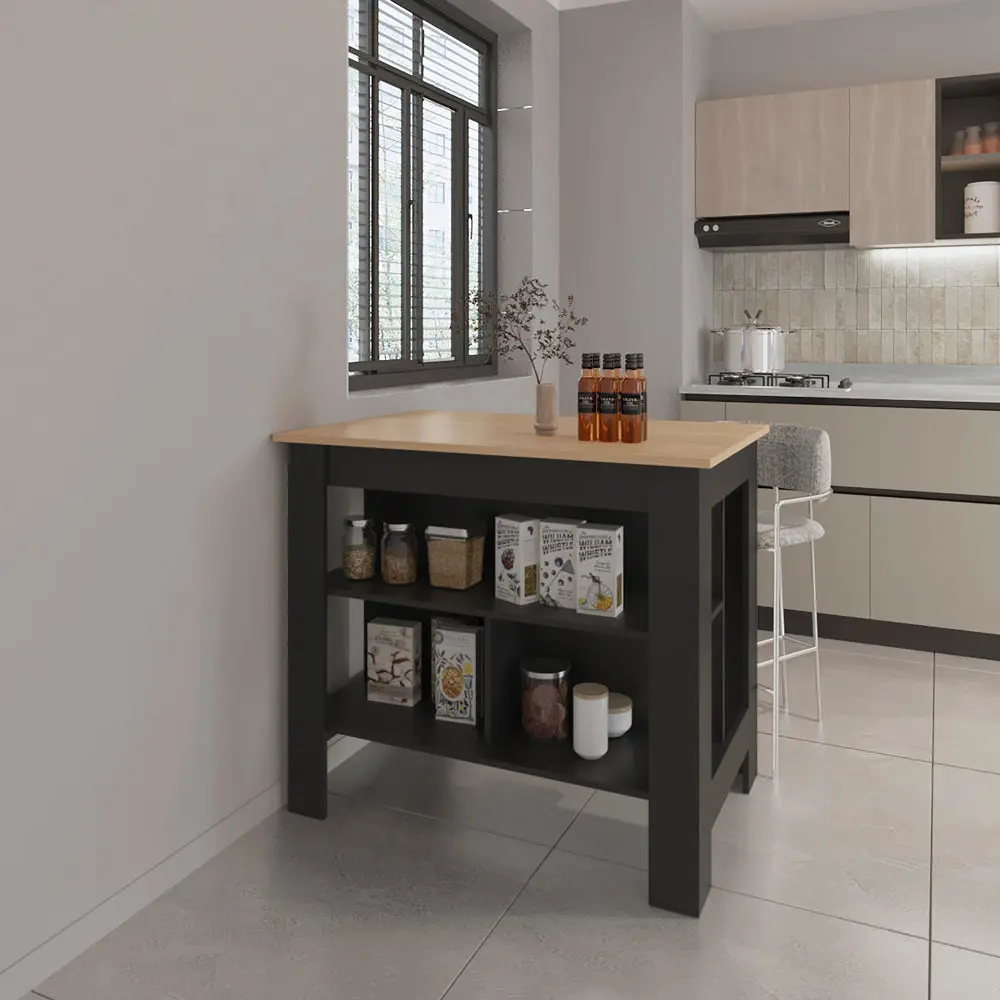 Black and Light Pine Kitchen Island ADA Compliant Design treevol furniture