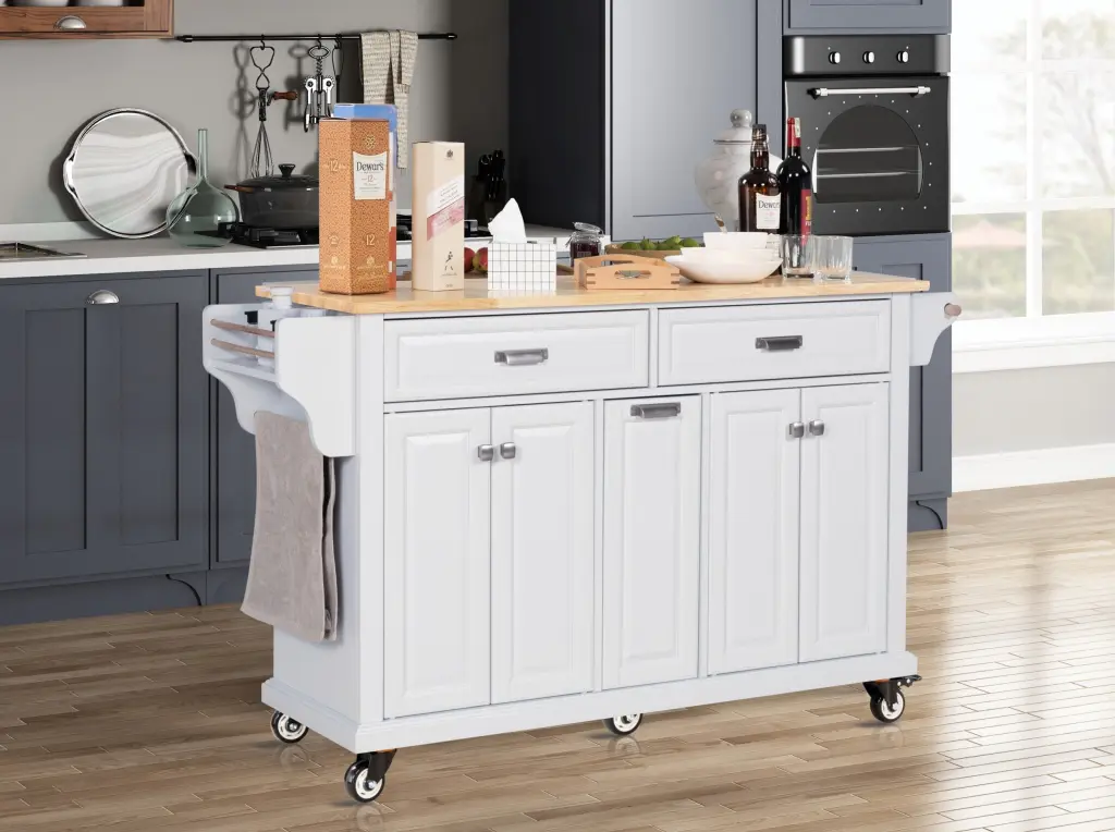 Kitchen Island Rubber Wood Countertop Kitchen Cart On 5 Wheels ws furniture