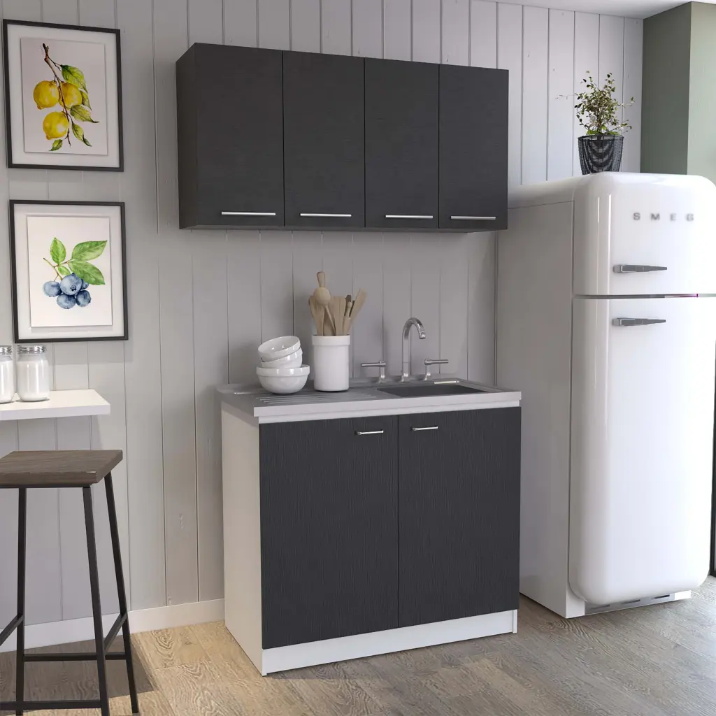 Aztec 2 Piece Kitchen Set Wall Cabinet and Sink Cabinet Black Functionality furniture max
