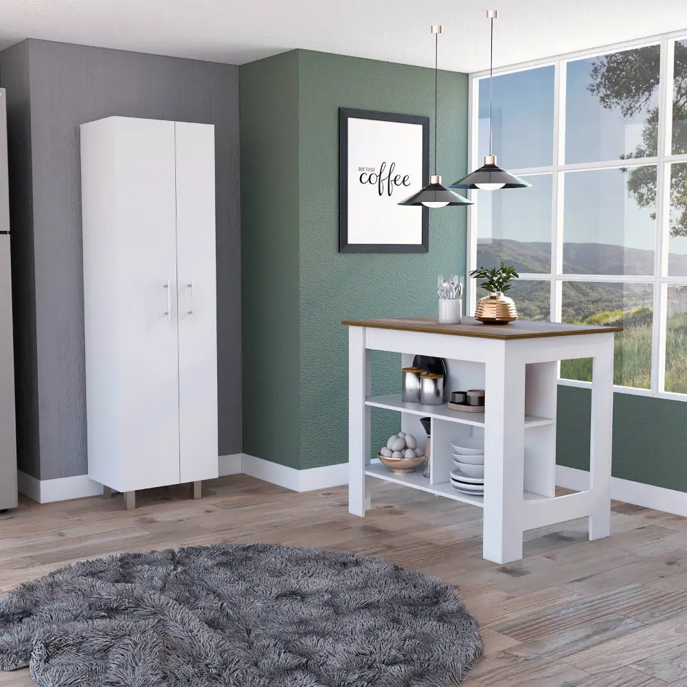 Hayne 9 Shelf 2 Door 2 Piece Kitchen Set Island and Pantry White furniture max