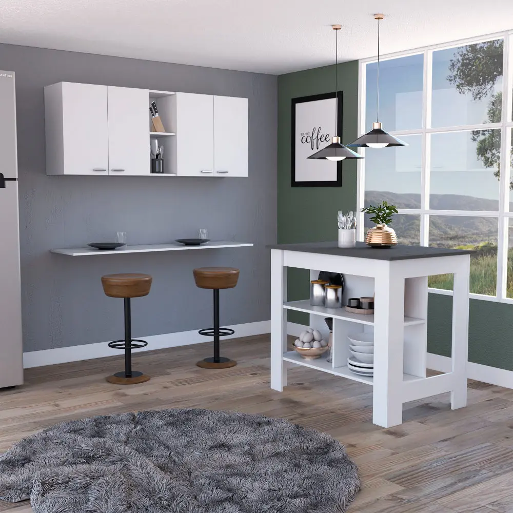 White And Onyx 2 Piece Kitchen Set Wall Cabinet And Kitchen Island furniture max