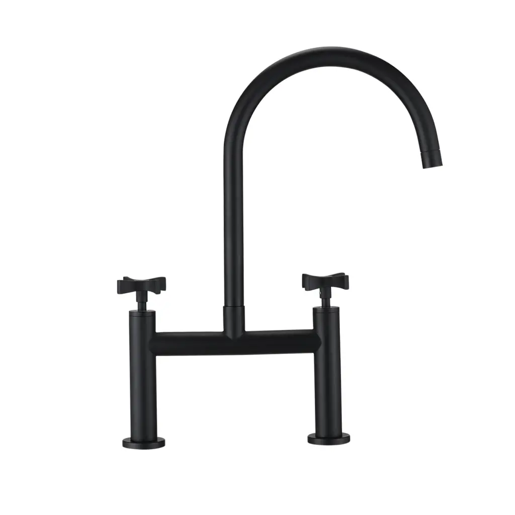 2 Handle Bridge Kitchen Faucet Stainless Steel Matte Black Finish whale