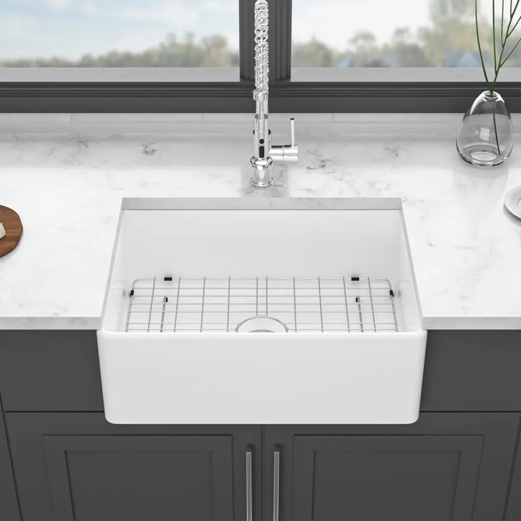 28 Inch White Farmhouse Kitchen Sink Ceramic Single Bowl lordear