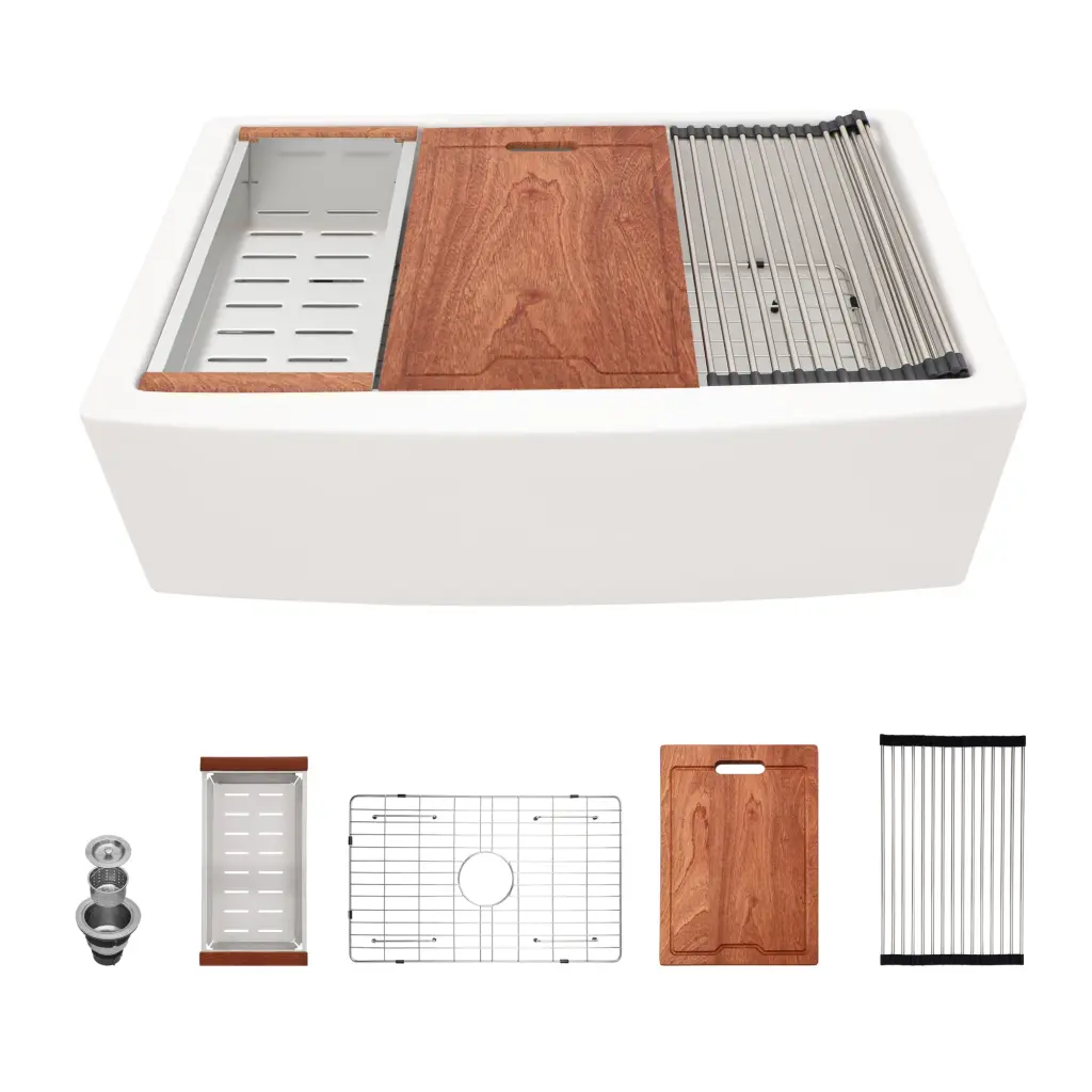 White Farmhouse Sink Workstation 33 Inch White Ceramic Single Bowl lordear