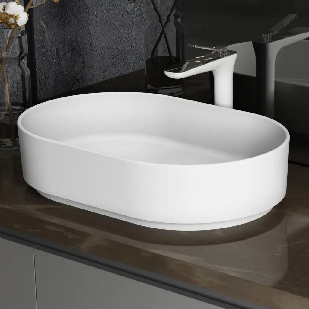 FS141 580 Solid Surface Basin White Stainless Steel Durable Sink vovica