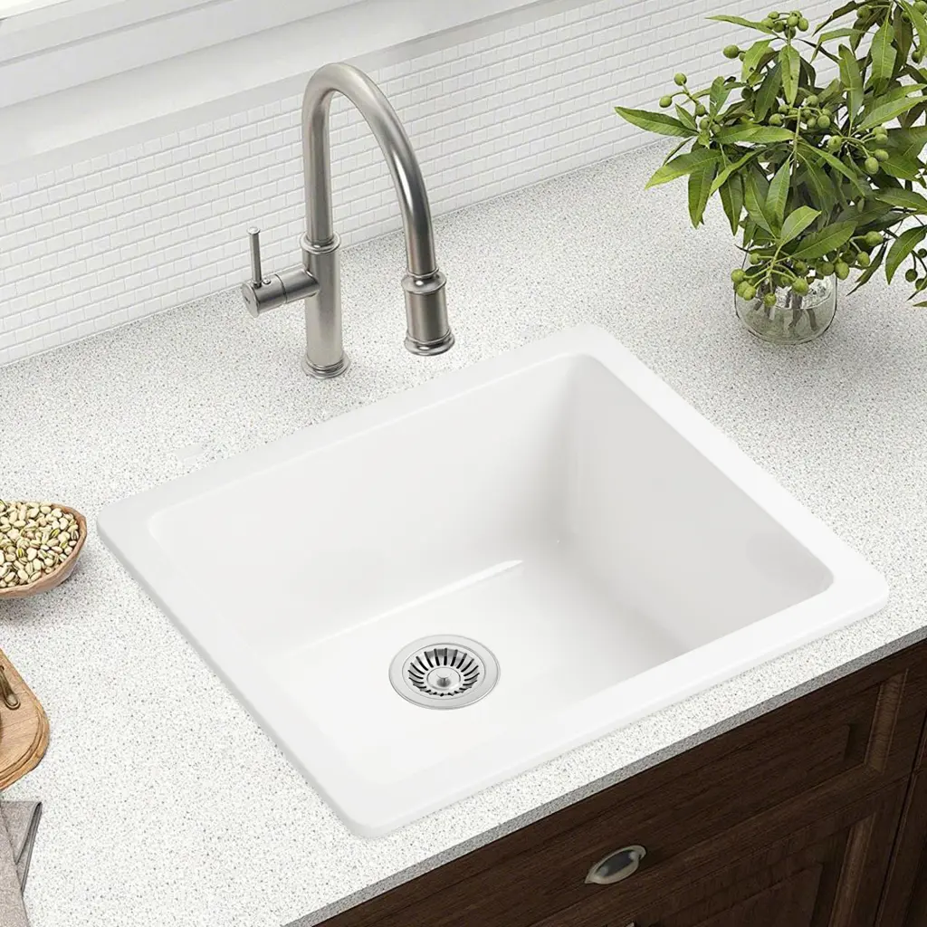 White Ceramic Single Bowl Kitchen Sink 21L X 18.5W w1272-deen