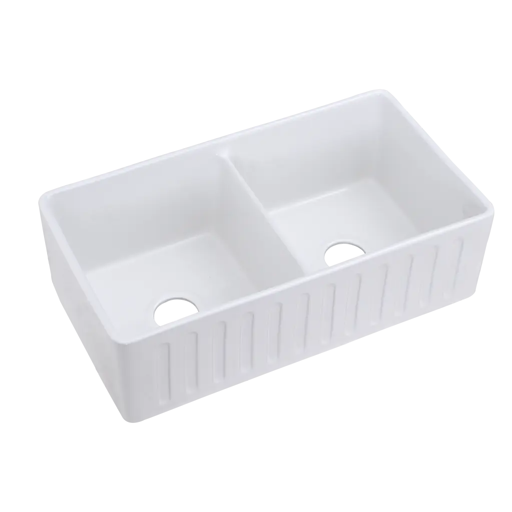 Double Bowl White Farmhouse Sink Deep Apron Undermount Kitchen Sink w2287