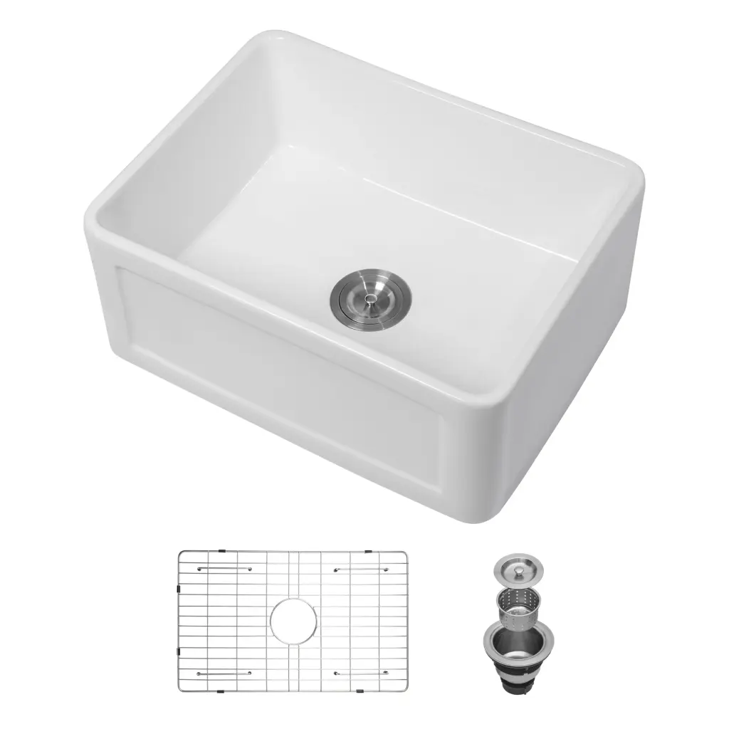 Ceramic White 24 Inch Kitchen Single Bowl Farmhouse Sink Rectangular whale
