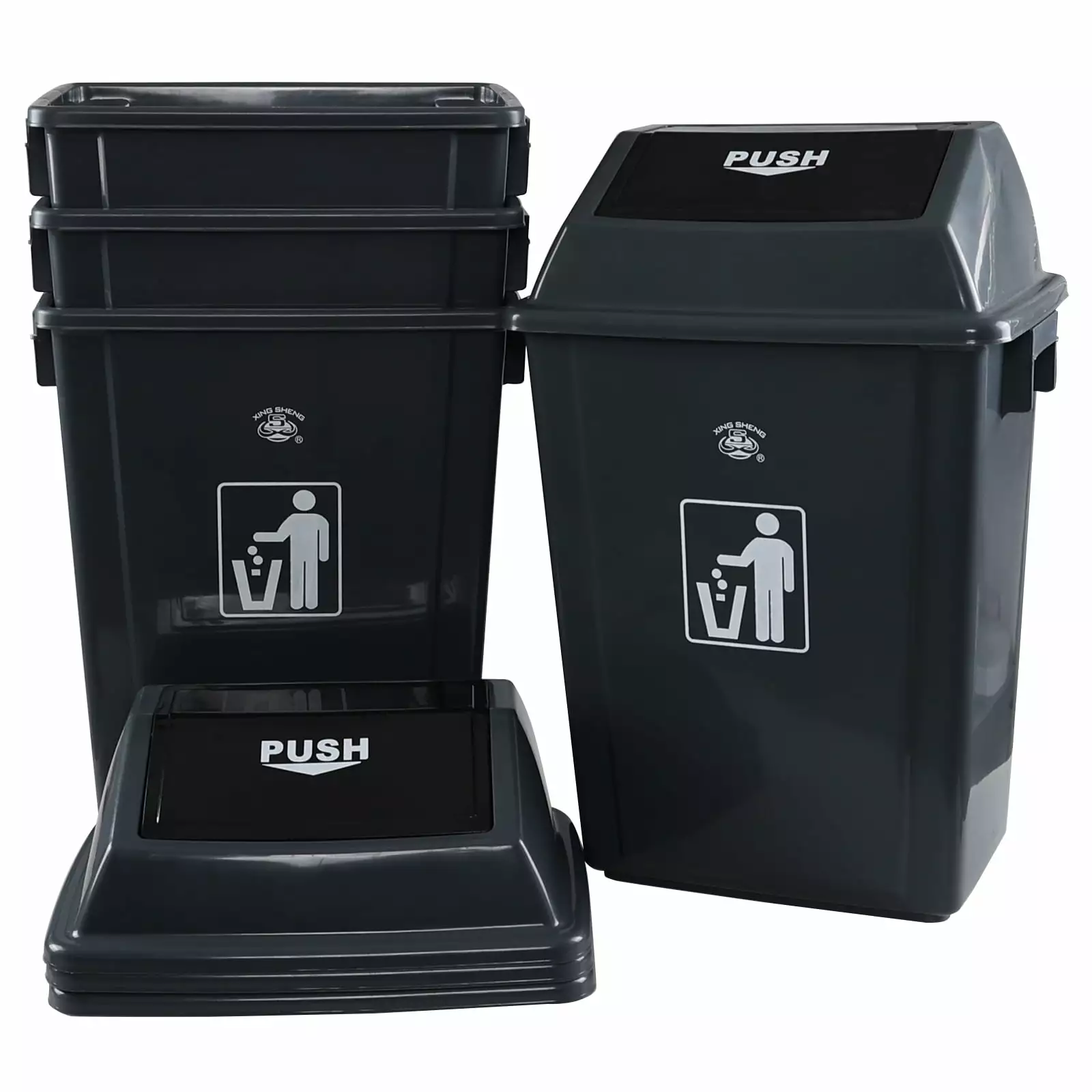 Callyne 4 Pack 15 Gallon Kitchen Trash Can. Tall Plastic Kitchen Garbage Can Swing Top. Gray