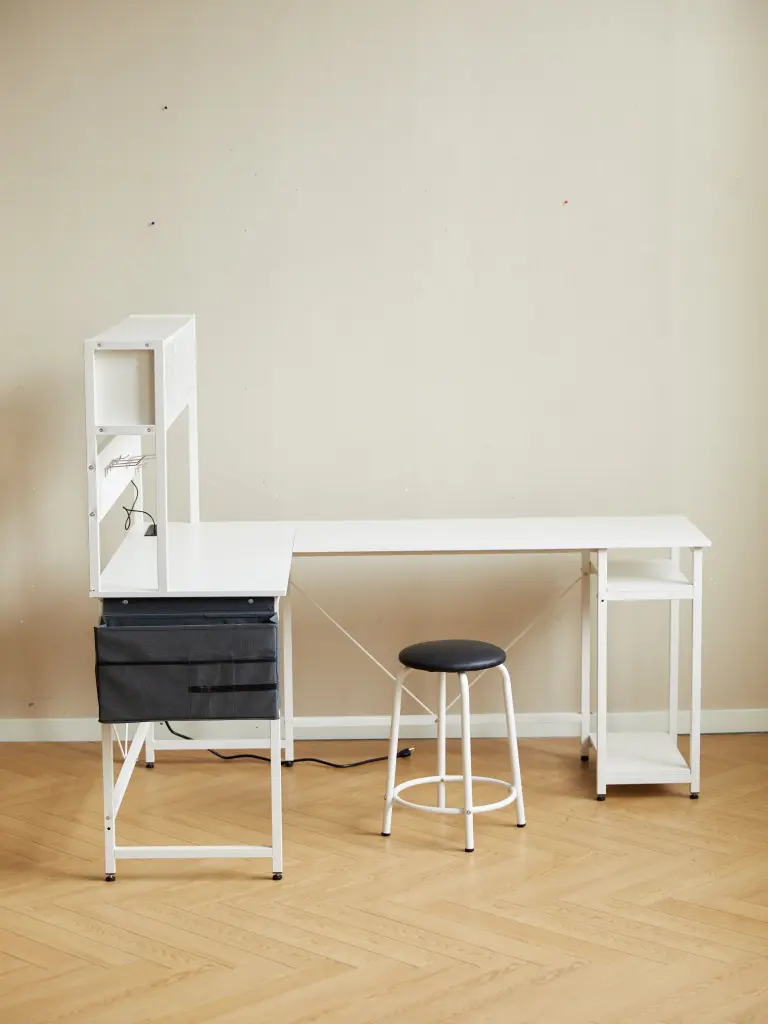 L Desk Panel White White MDF Metal Frame Computer Desk rnb