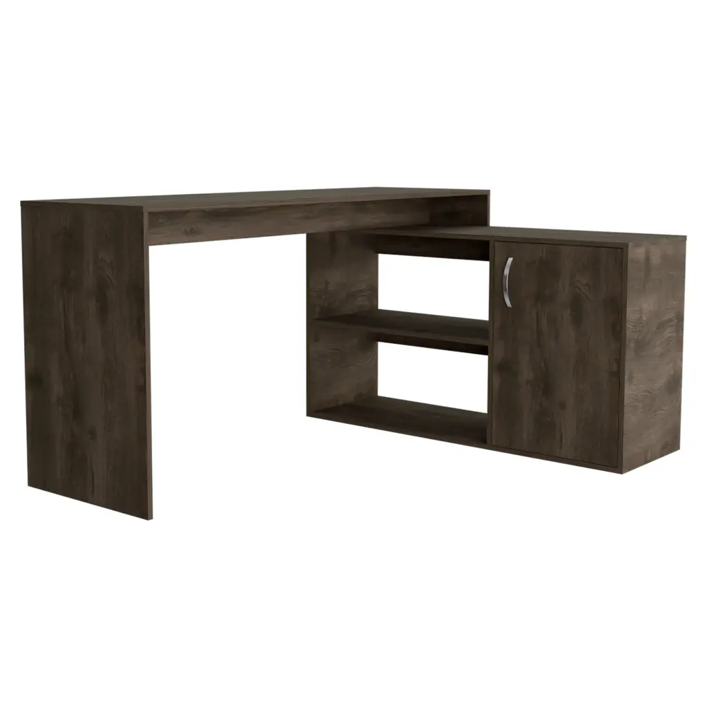 L Shaped Office Desk Dark Brown, Influenced Modern Computer Desk Particle Board Top treevol furniture