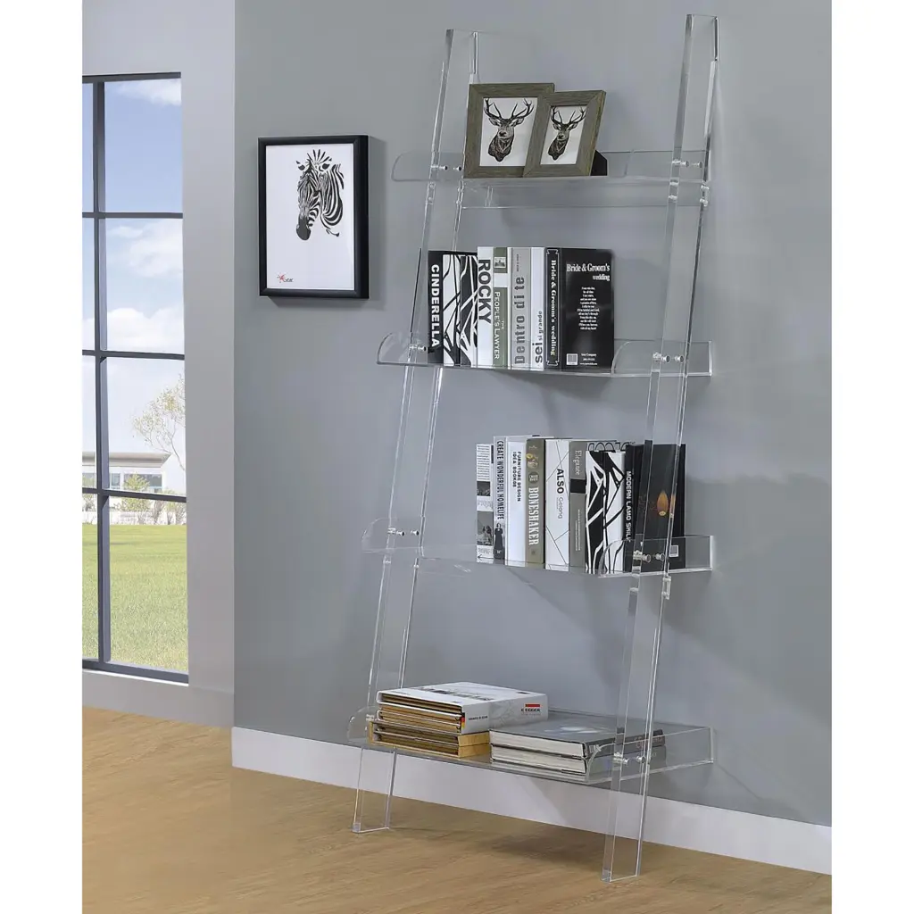 Clear Acrylic Ladder Bookcase 4 Tier Vertical Office Shelf furniture max