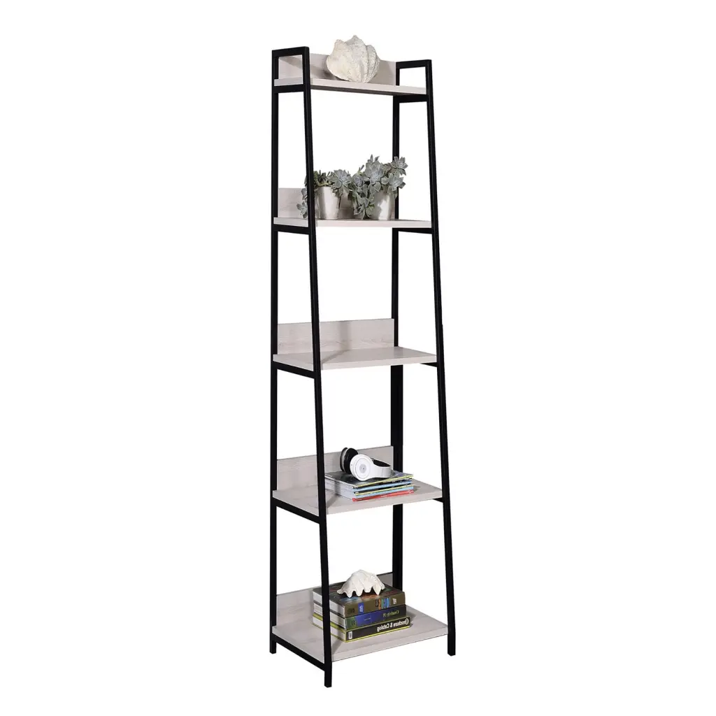 Natural And Black 5 Tier Ladder Bookshelf Horizontal Storage Shelf furniture max