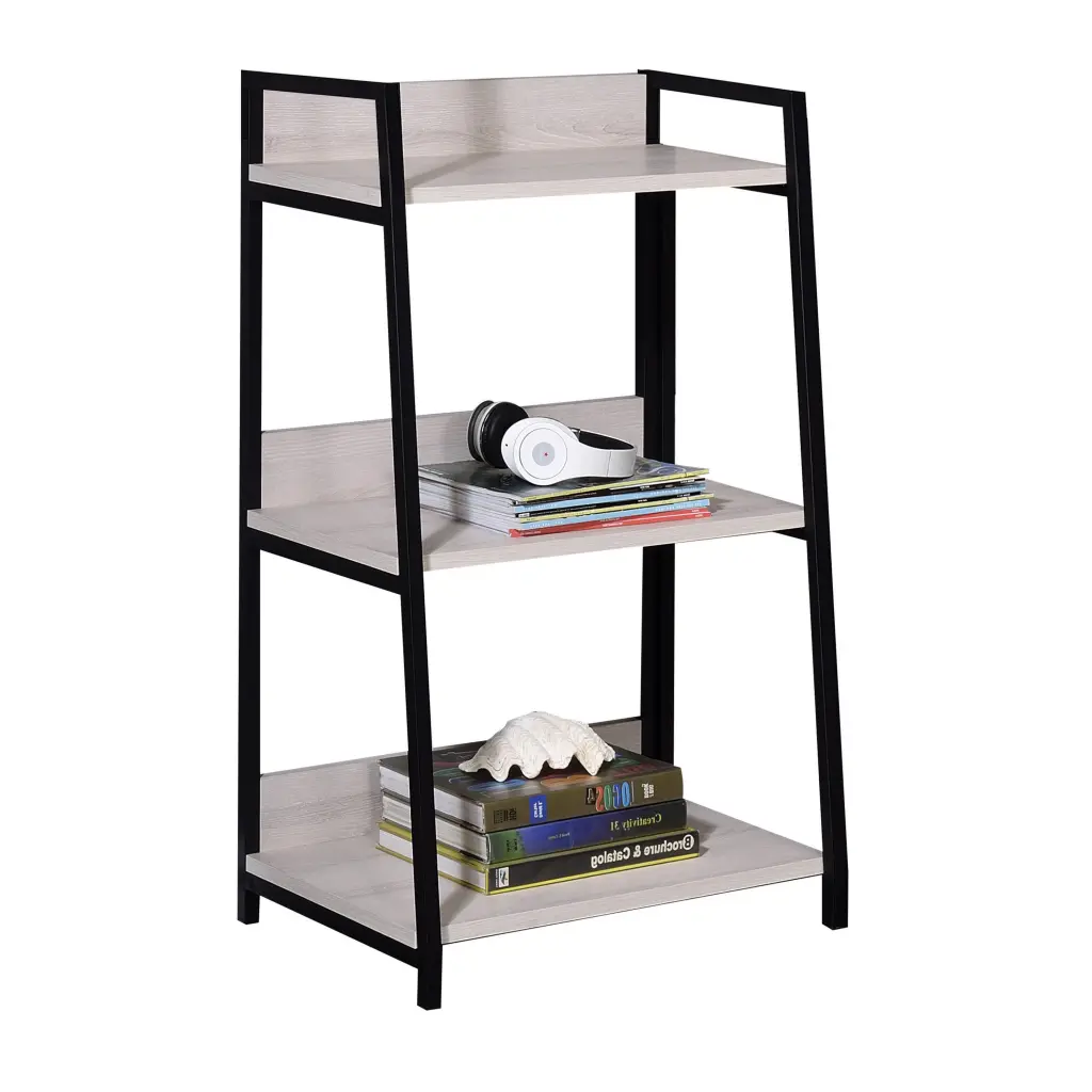 Natural And Black Ladder Bookshelf 3 Tier Beige Black Wood Metal Storage Shelf furniture max