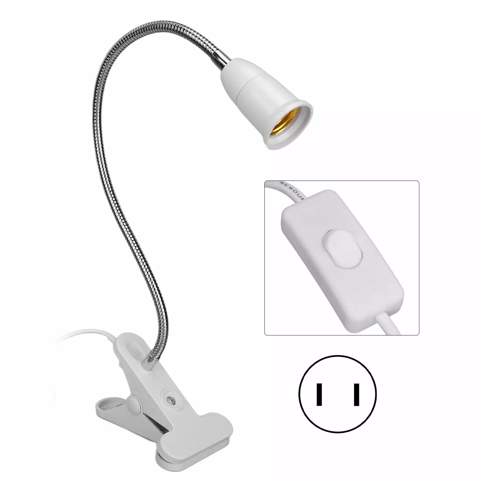 Desk Clip Lamp Holder E27 Light Socket Desk Clip Light Holder Bedside US Plug