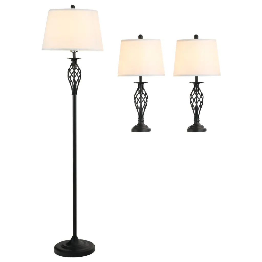 Homcom 3 Piece Table and Floor Lamp Set - Modern Metal Pole Lighting Round Base aosom business
