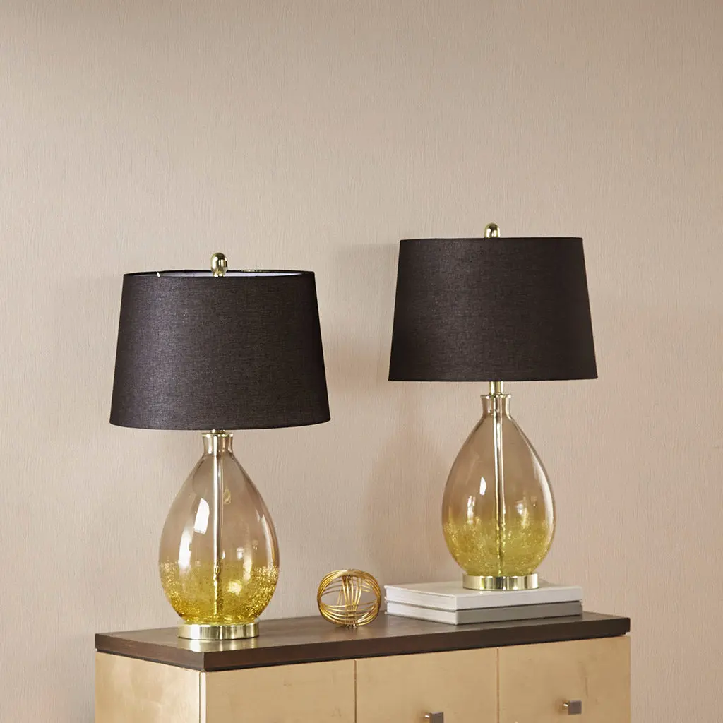 Cortina Ombre Glass Table Lamp Set 2 Gold Cotton Lampshades jla