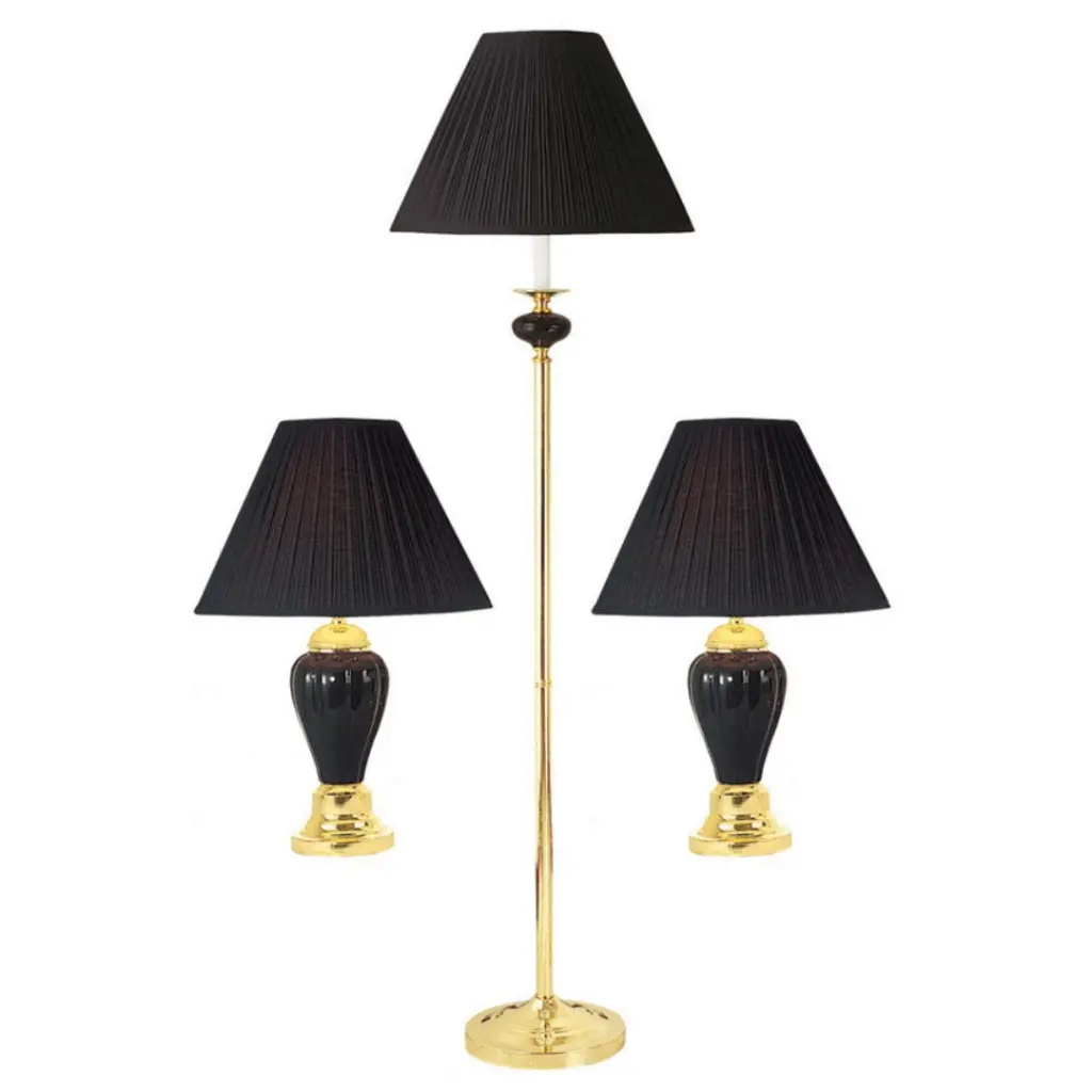 3 Piece Ceramic Lamp Set Floor And Table Lamps Black Finish Modern Lighting Home california home