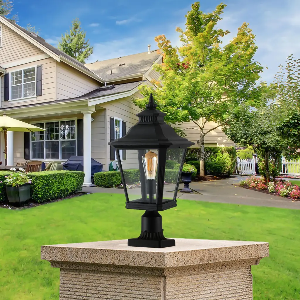Outdoor Black Traditional Glass Aluminum Column Headlight 1 Pack lighting commune