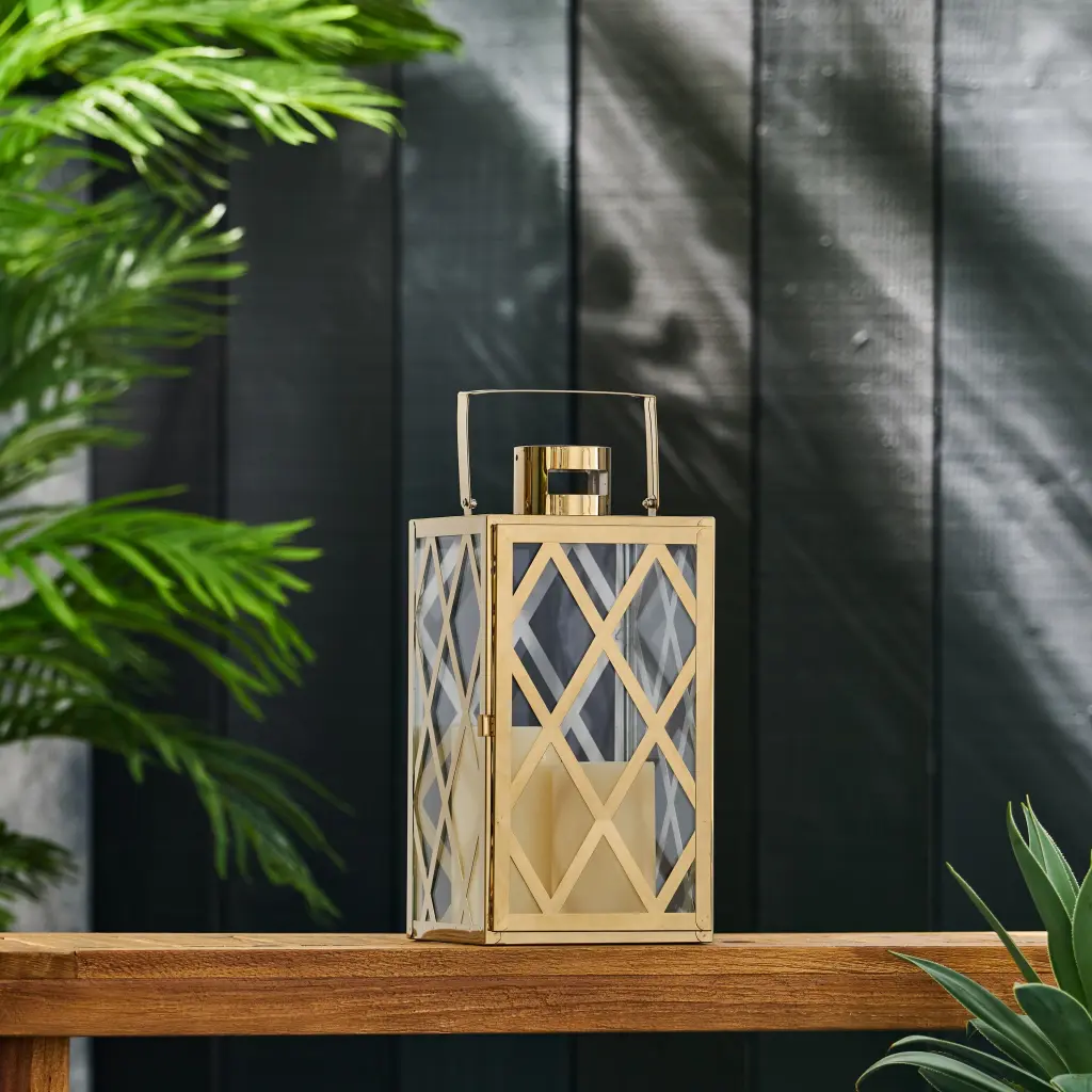 Anton 14 Inch Stainless Steel Lantern Gold Finish Indoor or Outdoor nh-cozy home